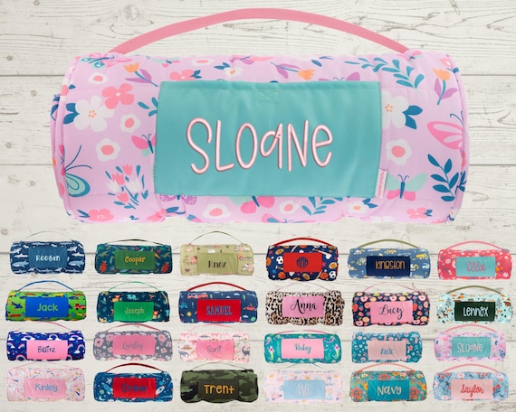 Personalized Nap Mat with Attached Pillow and Blanket - Ideal for Daycare and Preschool - Embroidery Included
