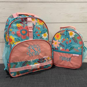 Children&#39;s All Over Print Backpack and Lunchbox Set Stephen Joseph with Embroidery Personalization