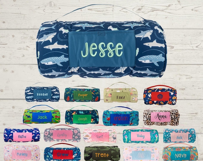 Personalized Kids Nap Mat: Attached Minky Blanket, Removable Pillow, Machine Washable, Daycare/Preschool Essential