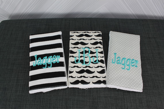 Monogrammed Burp Cloths, Set of 3. Custom made for boy or girl.