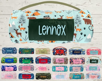 Personalized Kids Nap Mat: Attached Minky Blanket, Removable Pillow, Machine Washable, Daycare/Preschool Essential