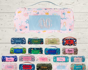 Personalized Kids Nap Mat: Attached Minky Blanket, Removable Pillow, Machine Washable, Daycare/Preschool Essential