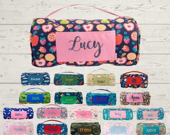 Personalized Kids Nap Mat: Attached Minky Blanket, Removable Pillow, Machine Washable, Daycare/Preschool Essential
