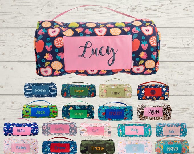 Personalized Kids Nap Mat: Attached Minky Blanket, Removable Pillow, Machine Washable, Daycare/Preschool Essential