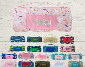 Personalized Kids Nap Mat: Attached Minky Blanket, Removable Pillow, Machine Washable, Daycare/Preschool Essential