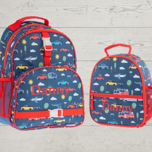 Children&#39;s All Over Print Backpack and Lunchbox Set Stephen Joseph with Embroidery Personalization