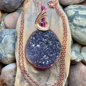Dark purple amethyst druzy pendant
