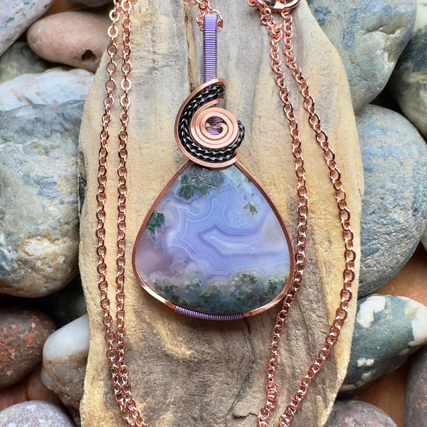 Indonesian purple moss agate pendant