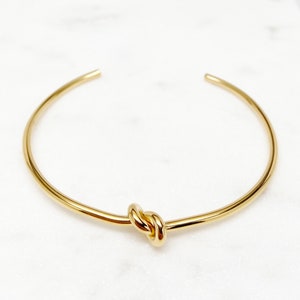 Gold Dainty Bracelet, Tie the Knot Bracelet, Love Knot Bracelet Bangle, Wedding Bracelet, Bridesmaid Bracelet, Gift for her, 2.0mm image 2