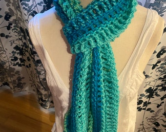 Crochet Scarf*Scarf,Blue Scarf,Long Scarf,Summer Scarf,Feminine Scarf,Womens Fashion,Multi Blue Scarf,Long Scarf,Teen,Free Shipping,gift