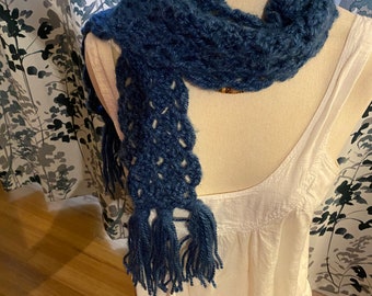 Crochet Scarf*Blue Scarf,Scarf,Skinny Scarf,Long Scarf,Summer Scarf,Fashion Scarf,Handmade Scarf,Winter Scarf,Women Fashion,Free Shipping