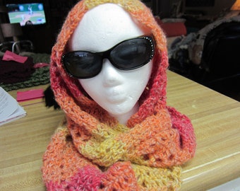 Crochet Cowl*Cowl,Multi Color Scarf,Scarf,Sunrise Scarf, Scarf,Infinity Scarf,Teen Fashion,Summer Cowl,Beach Scarf,Beach Colors,Gift,Orange