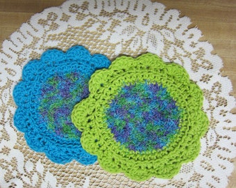 Crochet Scrubby*Dish Cloth,Scrubby,Flower Scrubby,Wash Cloth,Cotton Scrubby,House Warming Gift,Blue,Green,Free Shipping