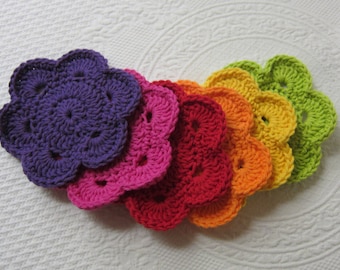 Flower Coasters*Crochet Coasters,Coasters,Set of Six,Colorfull Coasters,Floweres,Home Decor,Kitchen Accessory,Kitchen Decor,Retro,Housewares