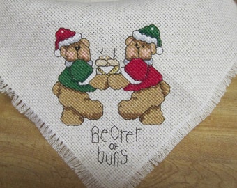 Cross Stitch*Bread Cover,Bread Cloth,Christmas Bread Cloth,Bears,Bread Basket Cover,Gift Basket,Holiday Bread Cloth,Christmas,Free Shipping
