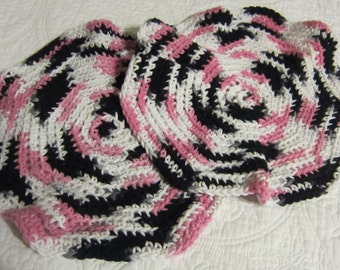 Crochet Dishcloth*Washcloth,Dish Rag.100% Cotton Multi Color(Pink,Black&White) Round 2 For The Price Of 1,Free Shipping