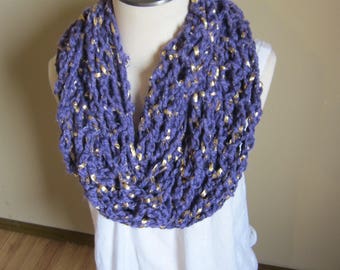 Crochet Cowl*Cowl,Infinity Scarf,Boho,Purple & Gold,Hooded Scarf,Women's Fashion,Teen Scarf,Designer Cowl,Metallic Scarf,Purple Cowl,Fashion