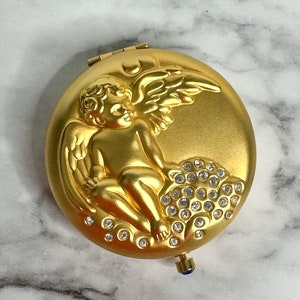 Vintage Estee Lauder Birthstone Angel Compact with Powder, Estee Lauder September Cherub Compact with powder, Estee Lauder Compact