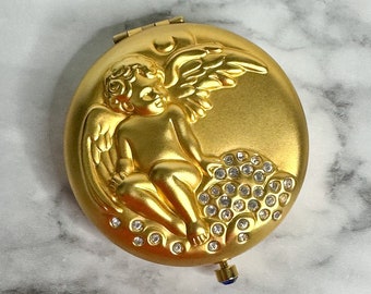 Vintage Estee Lauder Birthstone Angel Compact with Powder, Estee Lauder September Cherub Compact with powder, Estee Lauder Compact