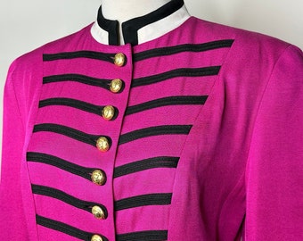Lillie Rubin Fuchsia Pink Jacket,  Vintage Lillie Rubin Hot Pink Jacket with Black Trim, Lillie Rubin Hot Pink Military Style Jacket