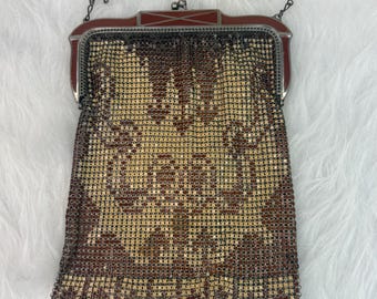 Antique Art Deco Style Whiting and Davis Metal Mesh Purse, 1920s-1930s Whiting and Davis Metal Mesh Handbag,