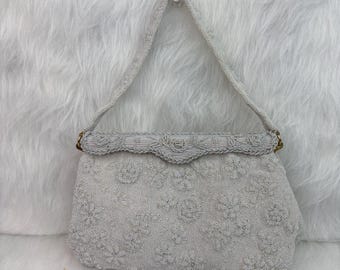 Vintage Spritzer and Fuhrmann White Beaded Handbag, Vintage Made in France for Spritzer and Fuhrmann Ltd. Beaded Purse, Collectible Handbag