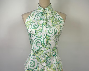 Top halter vintage de Lilly Pulitzer: diseño de pez verde, talla 8