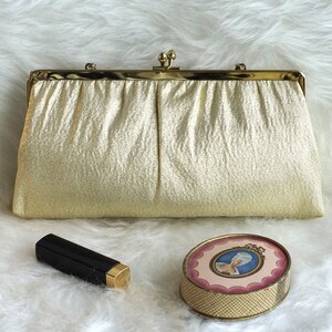 Vintage Gold Lame Handbag/Clutch, 1960s Gold Lame Clutch/Handbag, Gold Lame Purse image 2