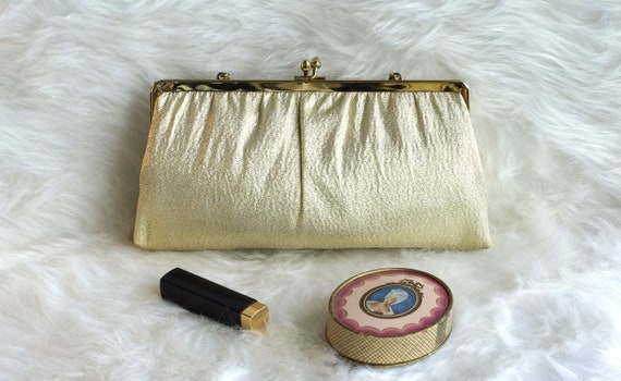 Vintage Gold Lame’ Handbag/Clutch, 1960s Gold Lam… - image 2