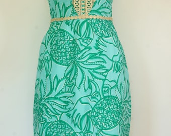 Lilly Pulitzer Strapless Dress Aqua and Green Print With Gold Trim Size 2 Lilly Pulitzer Strapless Dress Etsy