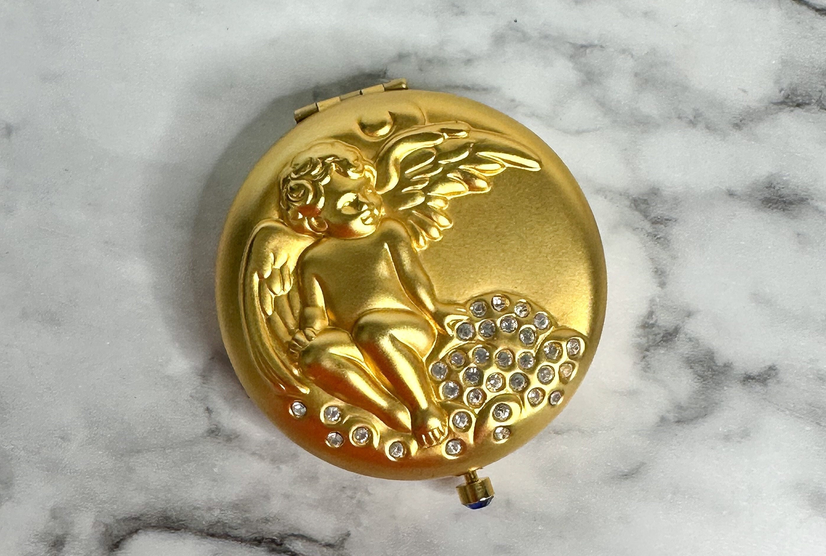 Vintage Estee Lauder September Birthstone Angel Compact: Gold