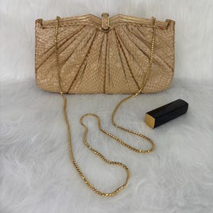 Judith Leiber Beige Snakeskin Clutch/Shoulder Bag, Vintage Judith Leiber Snakeskin Handbag, Judith Leiber Purse