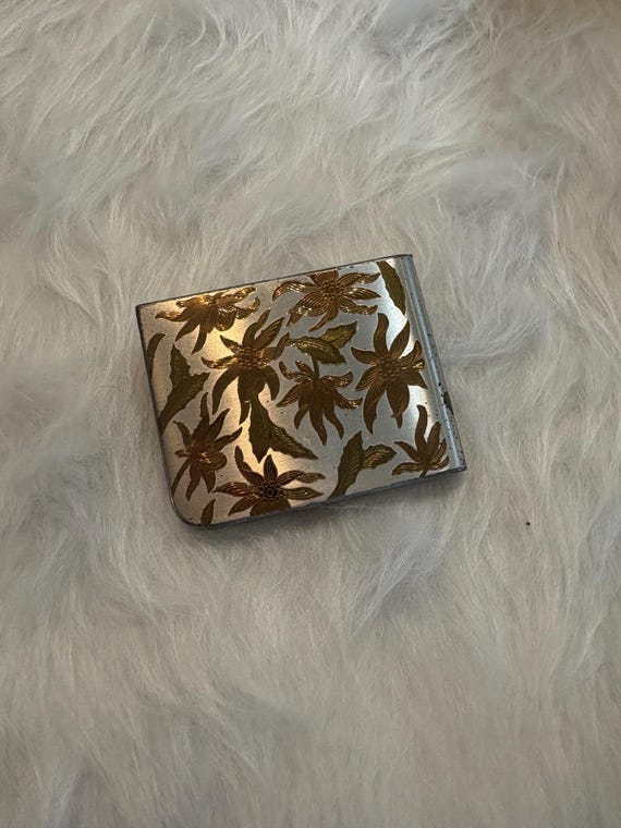 Vintage Elgin American Rectangular Silver Compact… - image 1