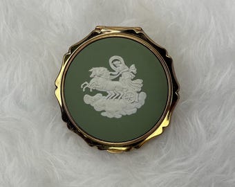 Vintage Stratton Green Wedgwood Powder Compact, Green Jasperware Stratton Powder Compact