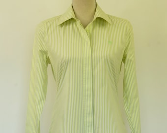 Vintage Lilly Pulitzer Green Striped Long Sleeve Blouse, Size 2 Lilly Pulitzer Green Striped Long Sleeve Shirt