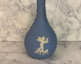 Wedgwood Portland Blue Bud Vase: Cherub & Acanthus Design