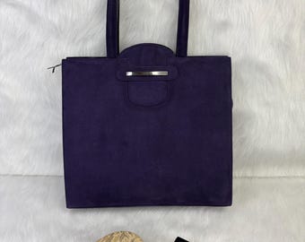 Vintage Charles Jourdan Purple Square Shaped Suede Handbag, Charles Jourdan Purple Suede Purse