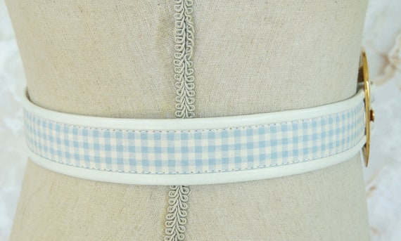 Vintage Escada Blue and White Gingham and Leather… - image 2