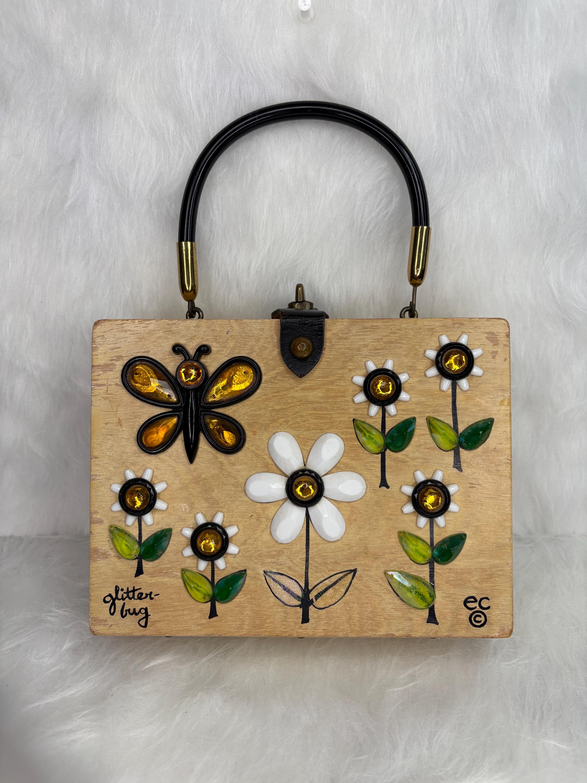 エニッドコリンズ◆MeadowSong✴︎1960‘s◆Enid Collins◆ Vintage Enid Collins' Glitter Bug Wooden Box Handbag, Enid