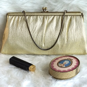 Vintage Gold Lame Handbag/Clutch, 1960s Gold Lame Clutch/Handbag, Gold Lame Purse image 1