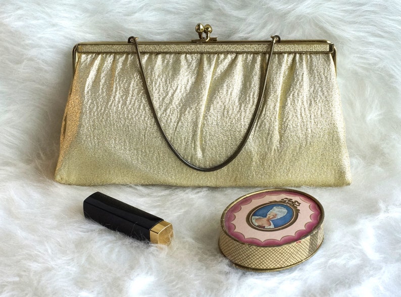 Vintage Gold Lame Handbag/Clutch, 1960s Gold Lame Clutch/Handbag, Gold Lame Purse image 1