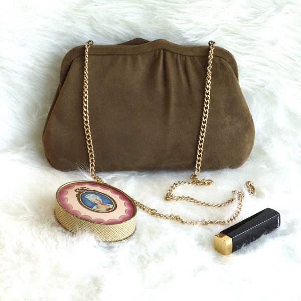 Vintage 1970s, Ande Brown Suede Shoulder Bag/Clutch, 1970s Brown Suede Shoulder Bag, Vintage Brown Suede Clutch, 1970s Brown Suede Handbag