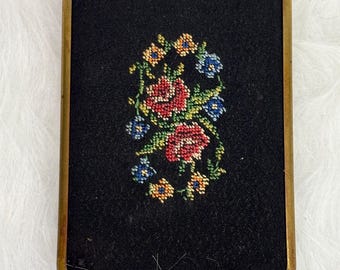 Vintage Petit Point Pill/Jewelry Compact, Black Petit Jewelry/Pill Case