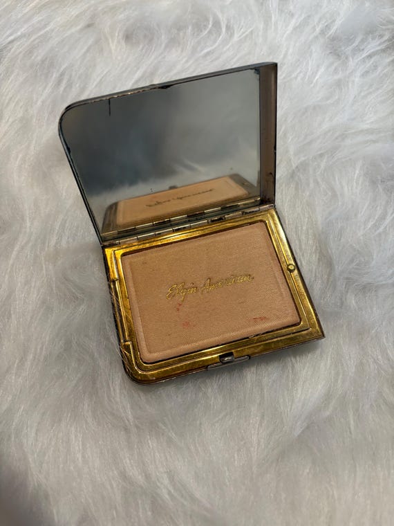 Vintage Elgin American Rectangular Silver Compact… - image 2