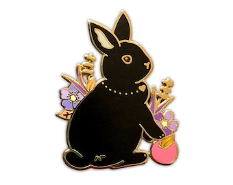 Black Rabbit Enamel Pin: Gold Pin, Pet Gift