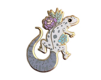 Grey Spotted Gecko Enamel Pin: Gold Pin, Pet Gift