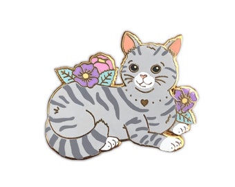 Grey Tabby Cat Enamel Pin: Pet Gift, Cat Lover