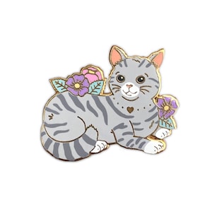 Grey Tabby Cat Pin, Enamel Pin, Tabby Cat, Tabby Cat Pin, Cat Enamel Pin