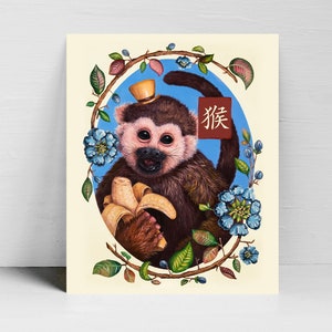 Year of the Monkey Art Print, Art print, Chinese Zodiac, Fine Art Print, Monkey Art, Art Print, Horoscope, Zodiac, Monkeys