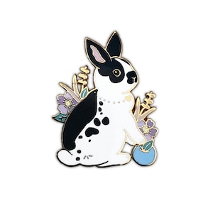 Zwart-wit konijnenspeld, konijnenspeld, konijnenspeld, emailspeld, emailspeld konijn, konijn cadeau, cadeau huisdier, cadeau huisdier, cadeau huisdier, speelgoed konijn, emaille pins